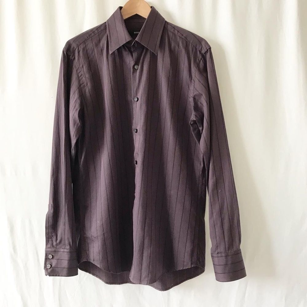 BOSS Hugo Boss plum stripe button up shirt 39/15.5